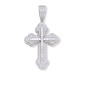 Moissanite Orthodox Cross Pendant - 925 Sterling Silver Baguette Iced Necklace - DestGlow
