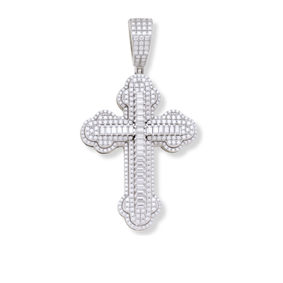 Moissanite Orthodox Cross Pendant - 925 Sterling Silver Baguette Iced Necklace - DestGlow