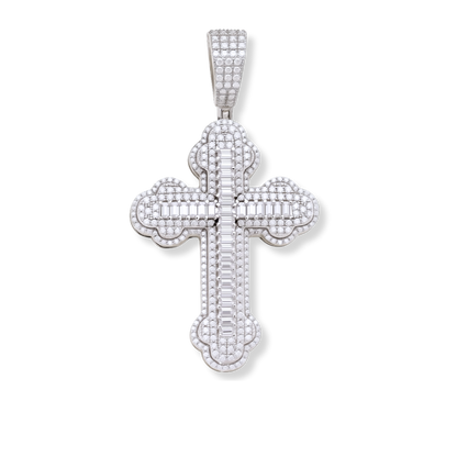 Moissanite Orthodox Cross Pendant - 925 Sterling Silver Baguette Iced Necklace - DestGlow