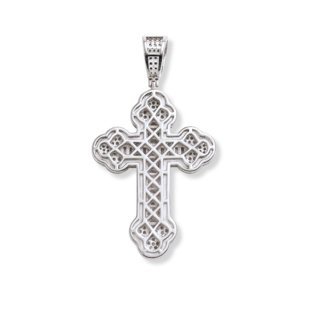 Moissanite Orthodox Cross Pendant - 925 Sterling Silver Baguette Iced Necklace - DestGlow