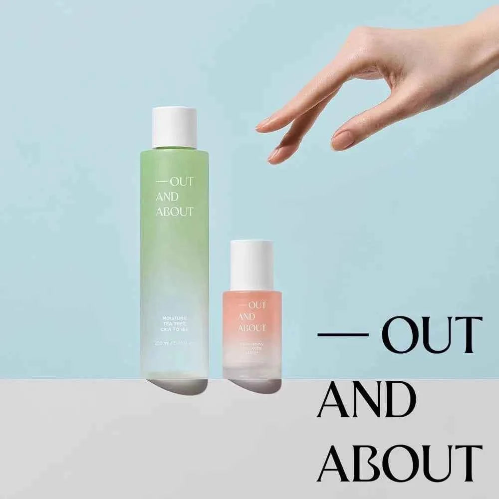 [Out And About Set] OUT AND ABOUT Moisture Tea Tree Cica Toner 200ml &amp; Brightening Collagen Serum 30ml