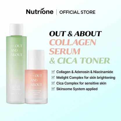 [Out And About Set] OUT AND ABOUT Moisture Tea Tree Cica Toner 200ml &amp; Brightening Collagen Serum 30ml