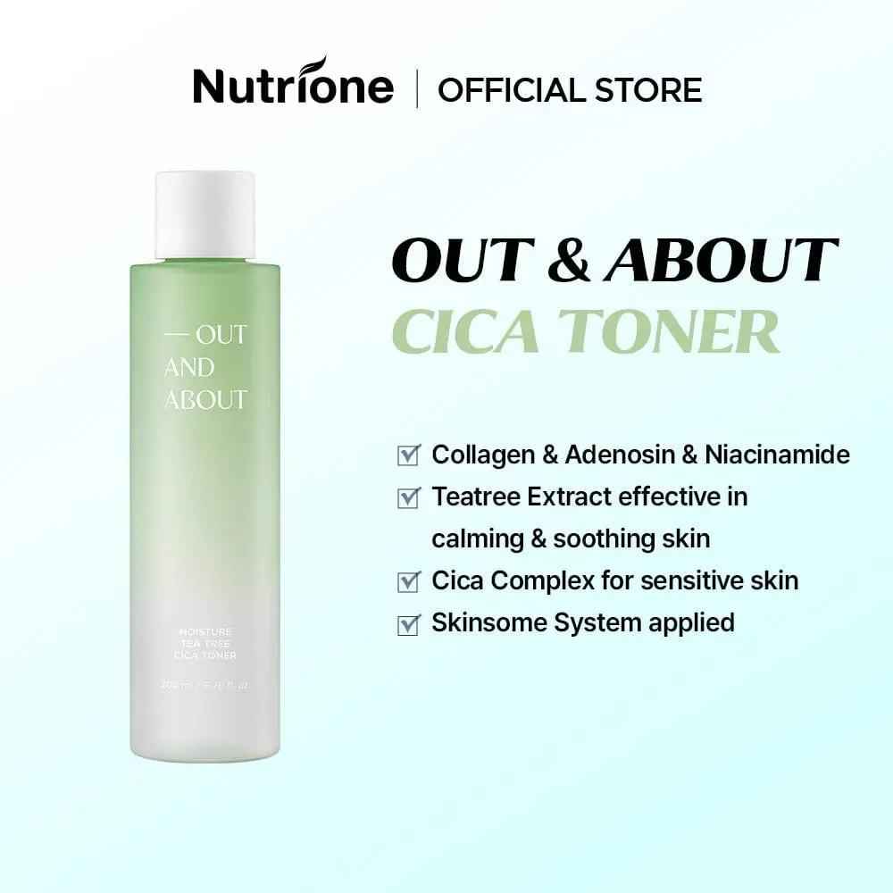 [Out And About Set] OUT AND ABOUT Moisture Tea Tree Cica Toner 200ml &amp; Brightening Collagen Serum 30ml
