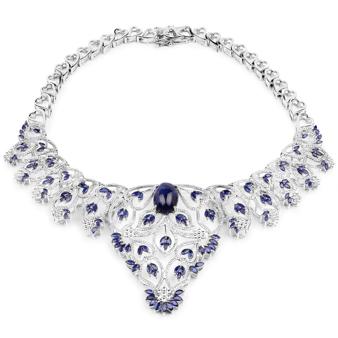 40.93 Carat Genuine Glass Filled Sapphire and White Diamond .925 Sterling Silver Necklace by Bids.com