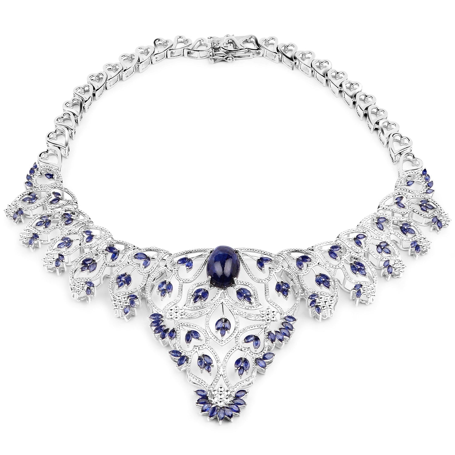 40.93 Carat Genuine Glass Filled Sapphire and White Diamond .925 Sterling Silver Necklace by Bids.com