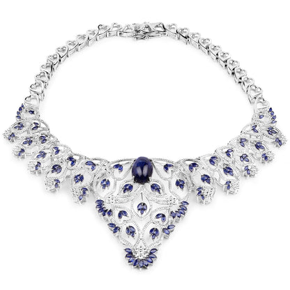 40.93 Carat Genuine Glass Filled Sapphire and White Diamond .925 Sterling Silver Necklace by Bids.com