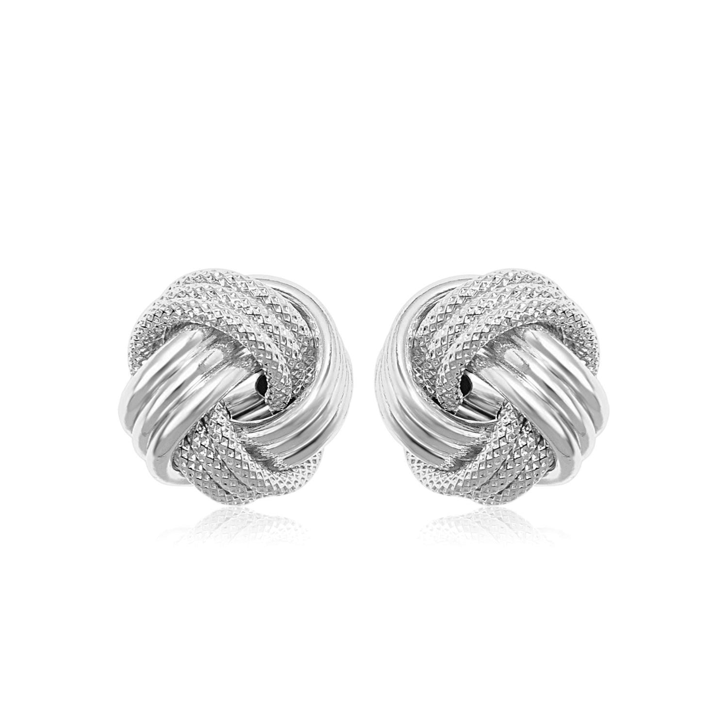 14k White Gold Love Knot with Ridge Texture Earrings  DestGlow