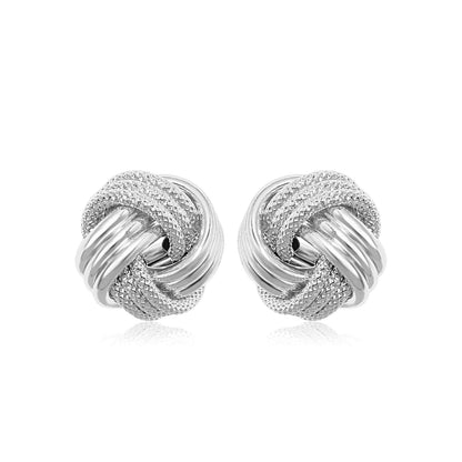 14k White Gold Love Knot with Ridge Texture Earrings  DestGlow