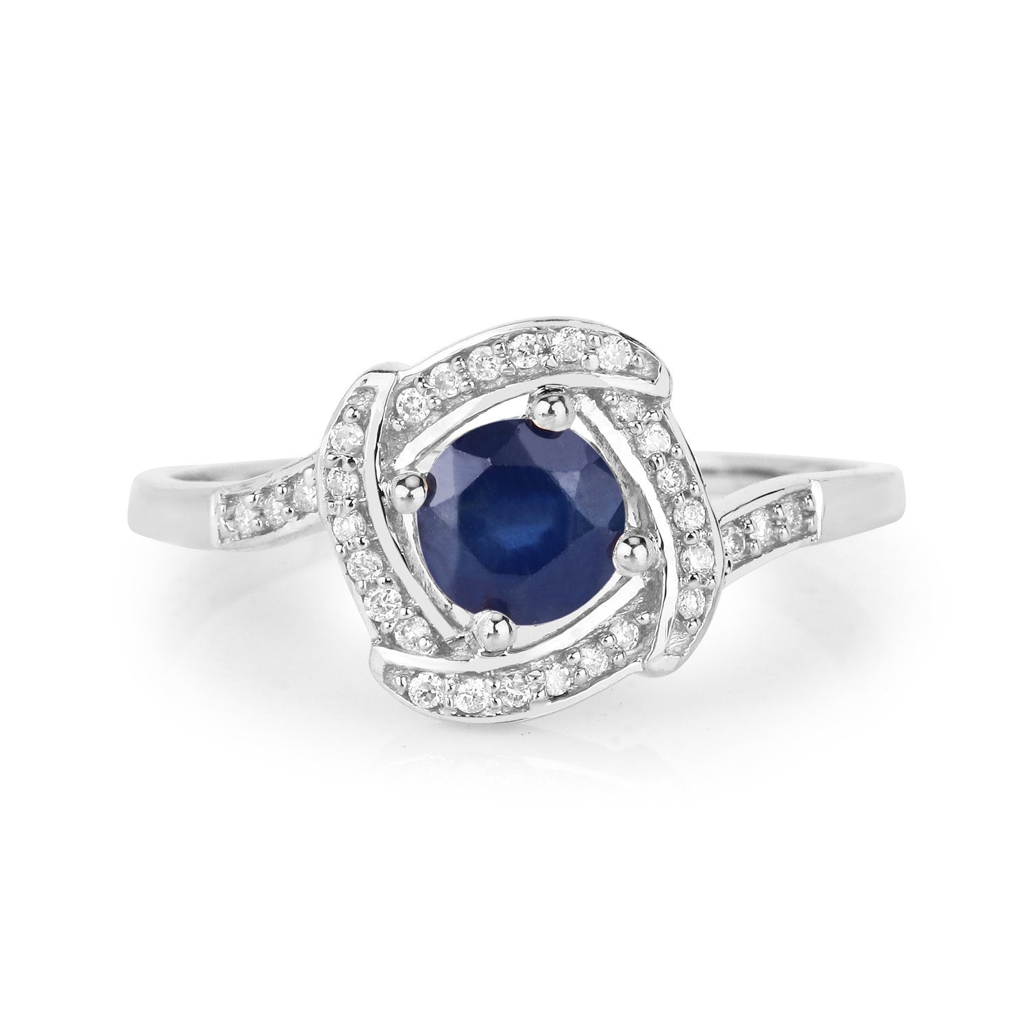 0.73 Carat Genuine Blue Sapphire and White Diamond 14K White Gold Ring  DestGlow