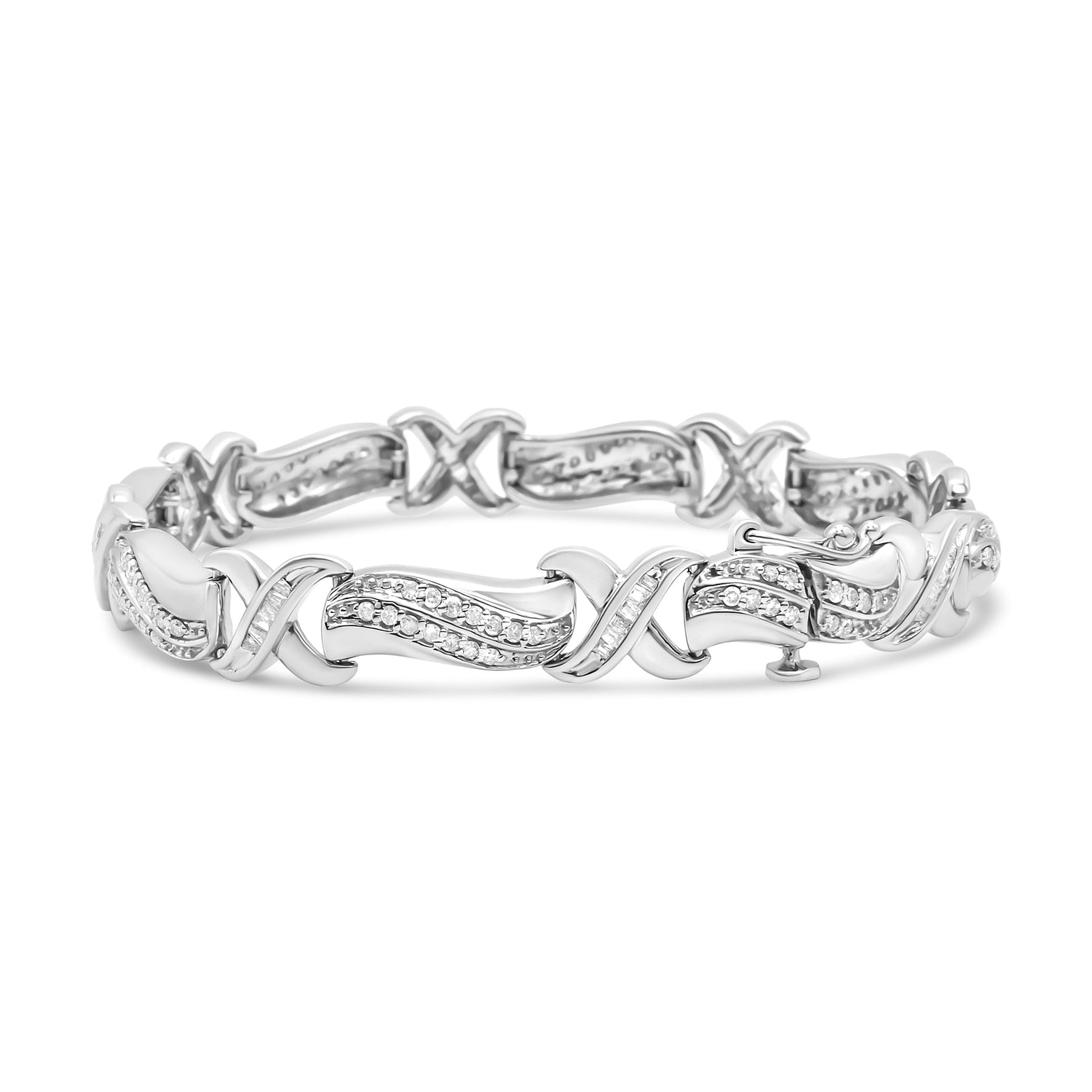 .925 Sterling Silver 1 3/4 Cttw Diamond Wave and X Link Tennis Bracelet (I-J Color, I3 Clarity) - 7" by Bids.com