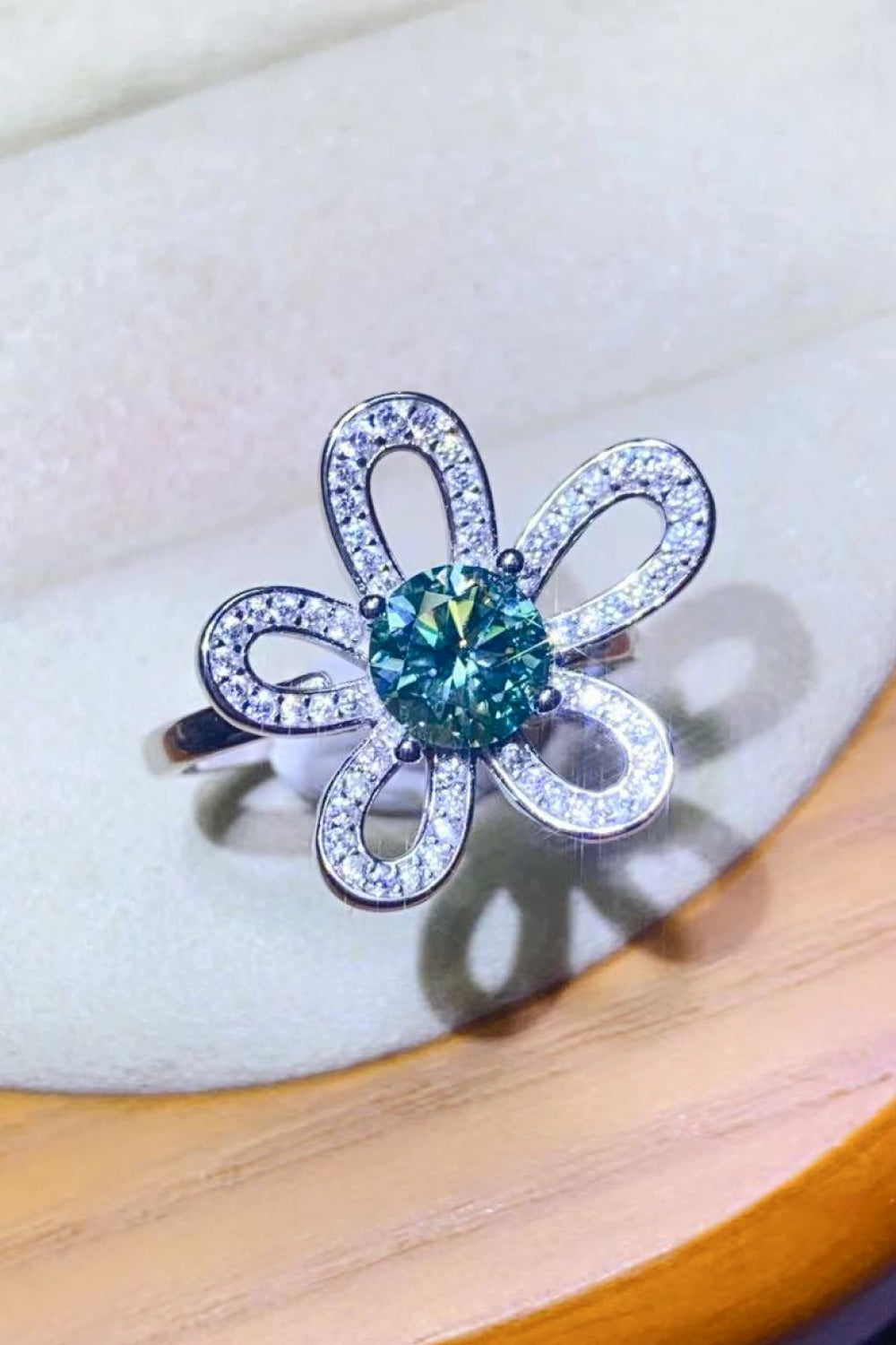 1 Carat Green Sparkala™ Flower Shape Open Ring - DestGlow