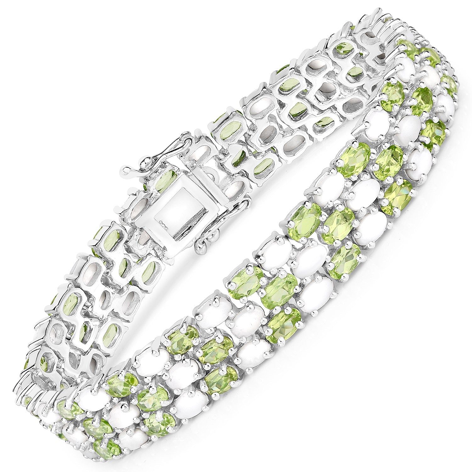 19.73 Carat Genuine Opal and Peridot .925 Sterling Silver Bracelet by Bids.com
