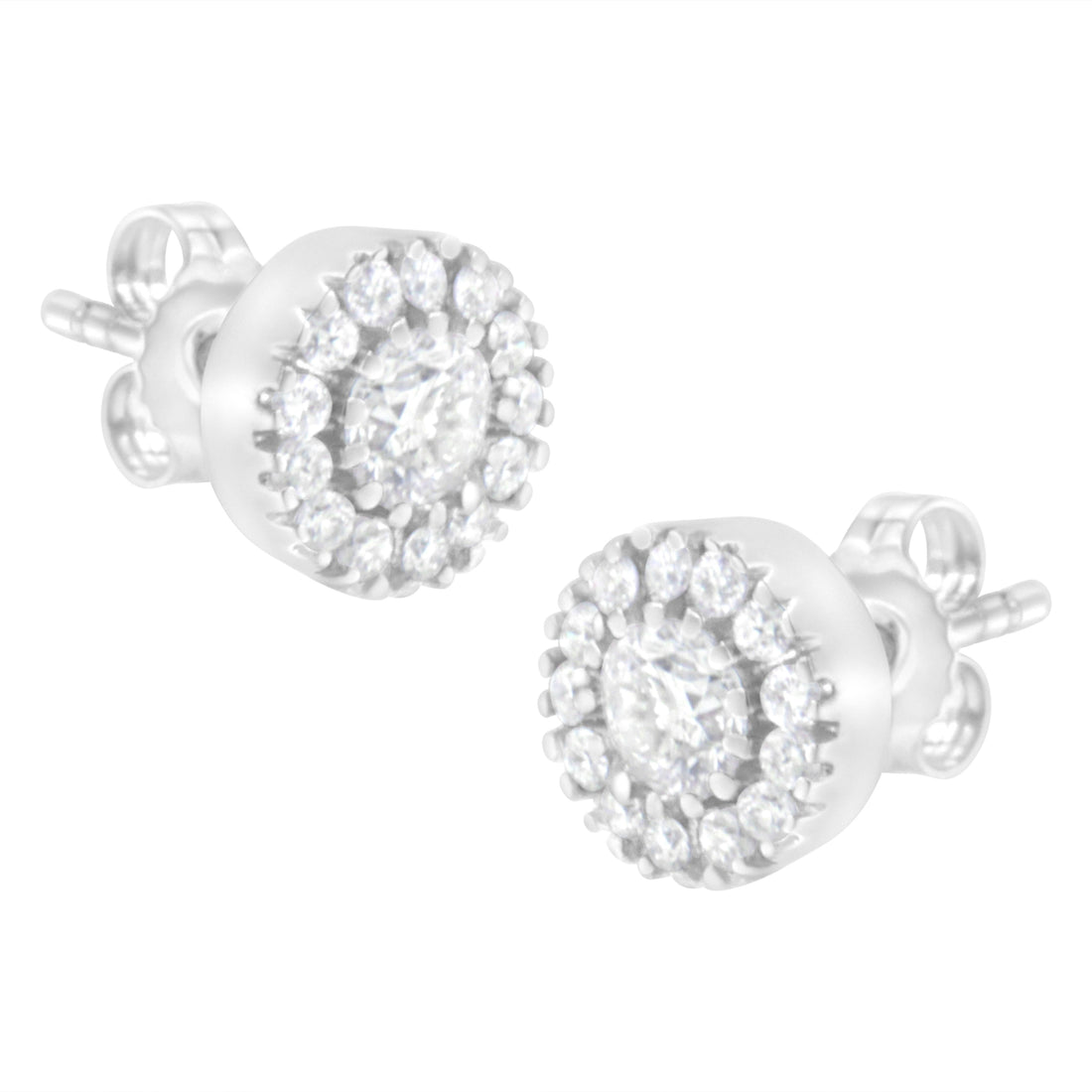 14k White Gold 1 cttw Diamond Halo Stud Earrings (I-J Clarity, I1-I2 Color) by Bids.com