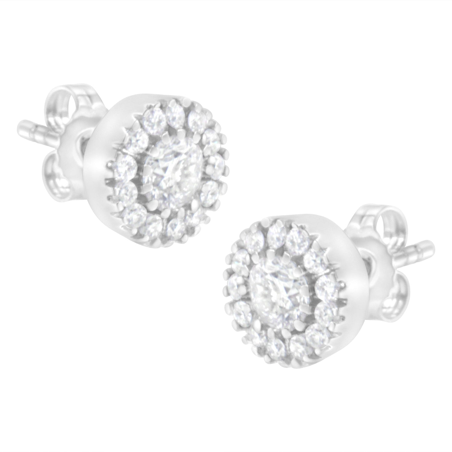 14k White Gold 1 cttw Diamond Halo Stud Earrings (I-J Clarity, I1-I2 Color) by Bids.com