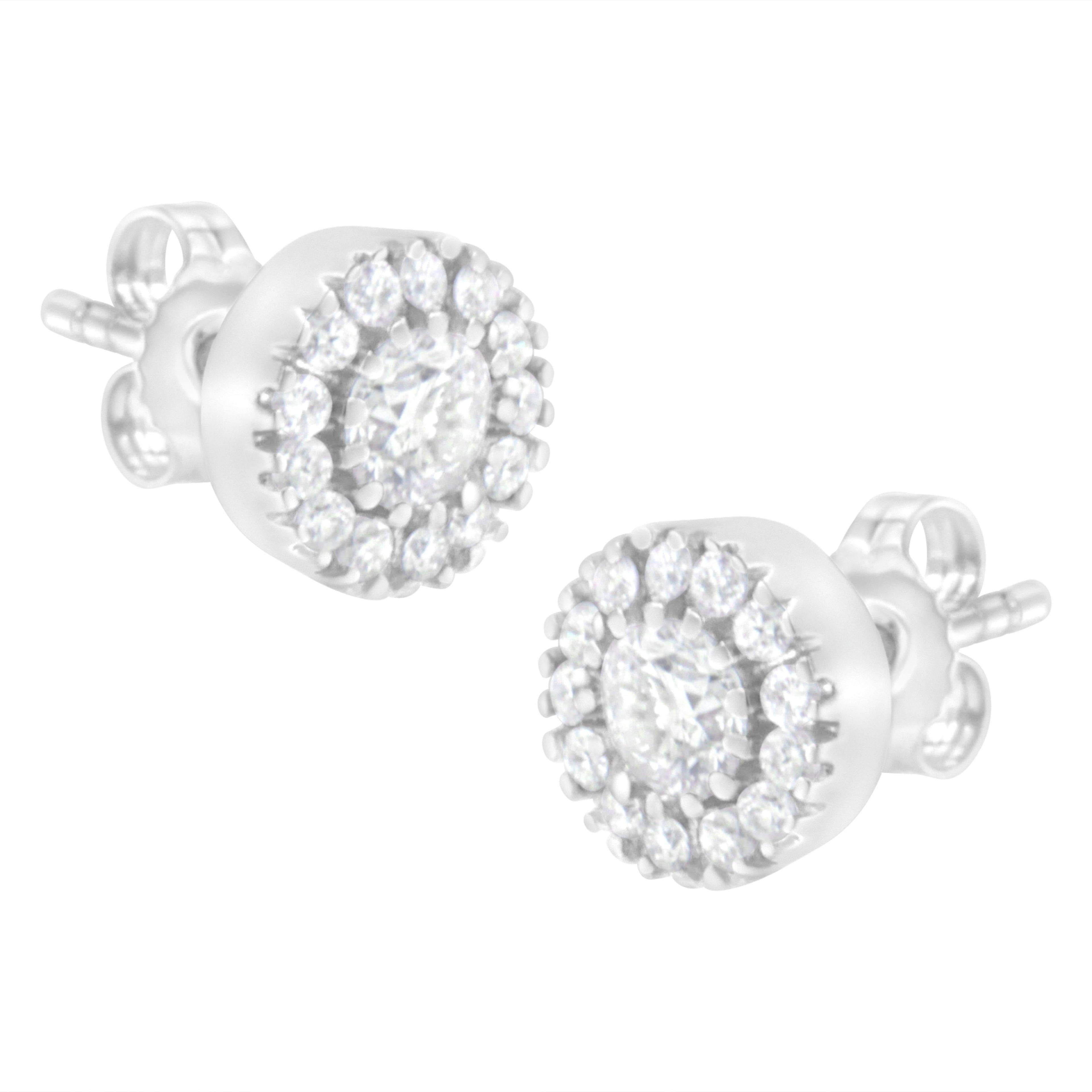 14k White Gold 1 cttw Diamond Halo Stud Earrings (I-J Clarity, I1-I2 Color) by Bids.com