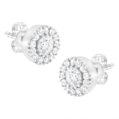 14k White Gold 1 cttw Diamond Halo Stud Earrings (I-J Clarity, I1-I2 Color) by Bids.com