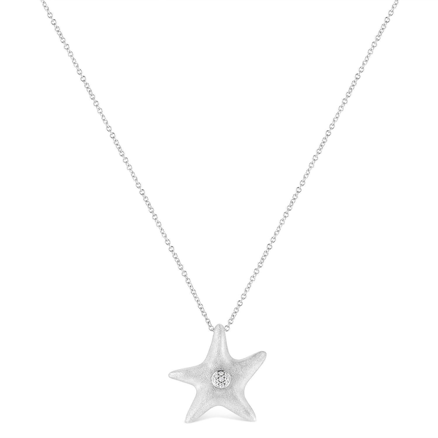 .925 Sterling Silver Prong-Set Diamond Accent Starfish Pendant Necklace (I-J Color, I1-I2 Clarity) - Size 18" by Bids.com