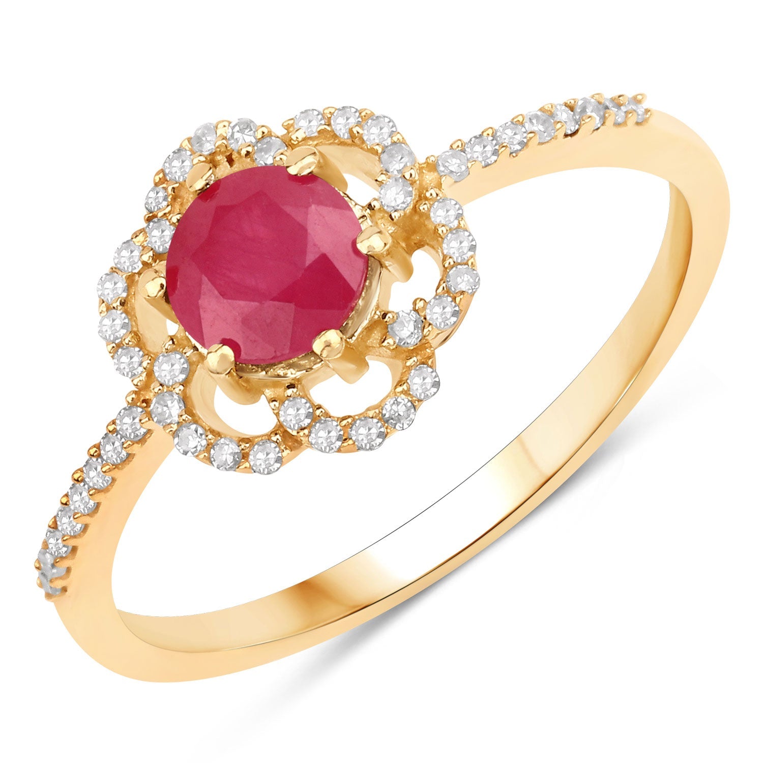 0.68 Carat Genuine Ruby and White Diamond 14K Yellow Gold Ring by Bids.com