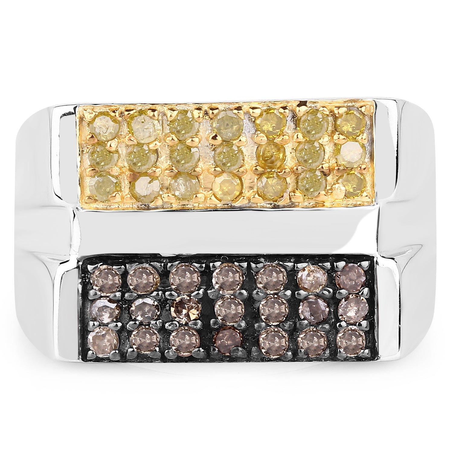 0.63 Carat Genuine Champagne Diamond and Yellow Diamond .925 Sterling Silver Ring by Bids.com