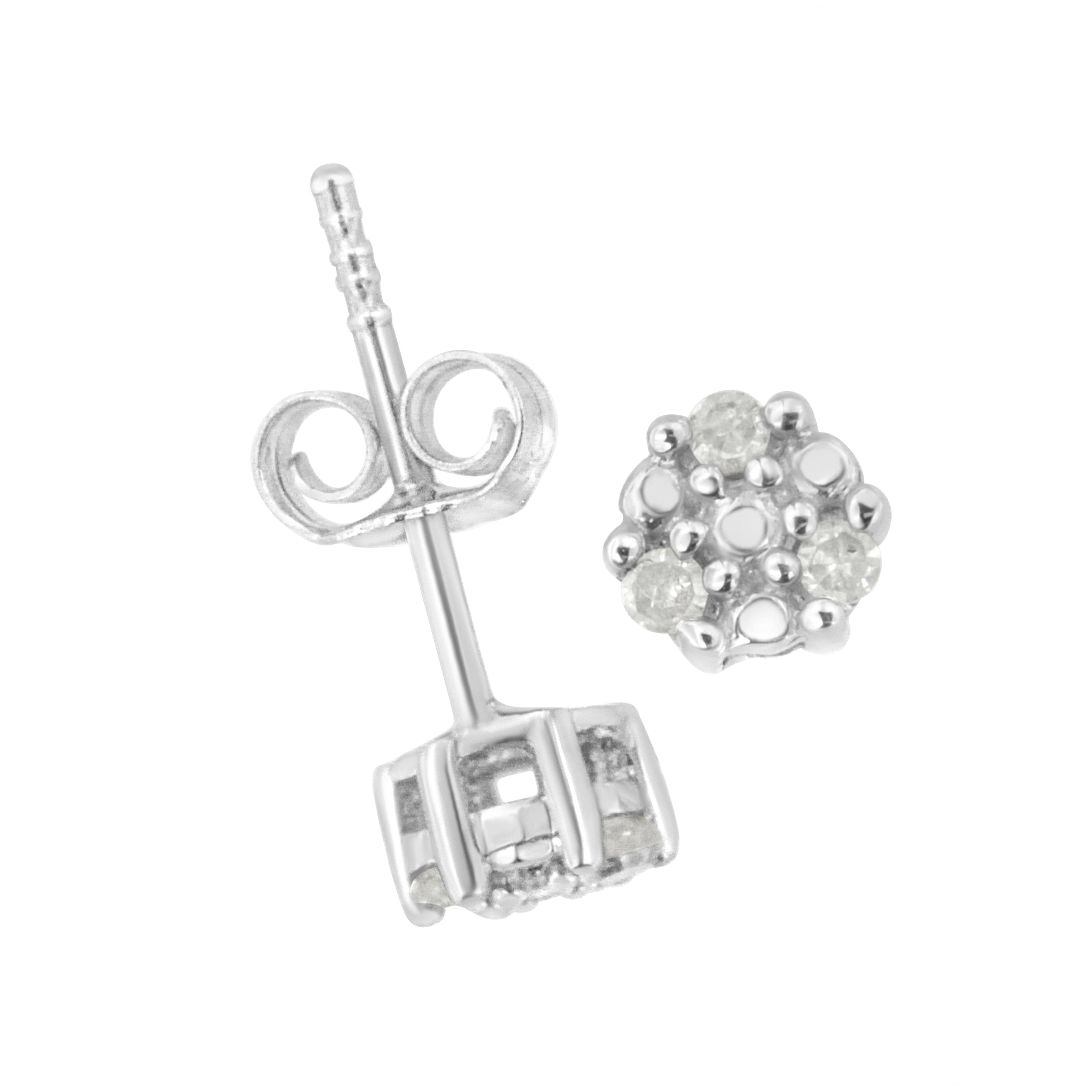 .925 Sterling Silver 1/10 cttw Prong Set Round-Cut Trio Diamond Stud Earrings (I-J Color, I3 Clarity) by Bids.com