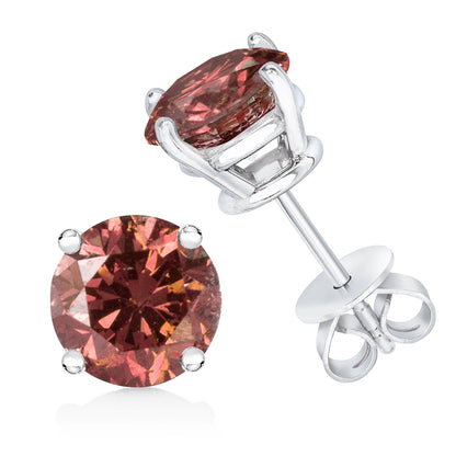 14K White Gold 1/2 Cttw Round Brilliant Cut Lab Grown Pink Diamond 4-Prong Classic Solitaire Earrings (Pink Color, VVS2-VS1 Clarity)  DestGlow