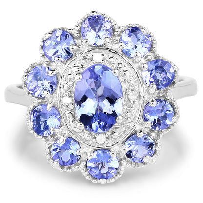 1.77 Carat Genuine Tanzanite and White Topaz .925 Sterling Silver Ring by Bids.com