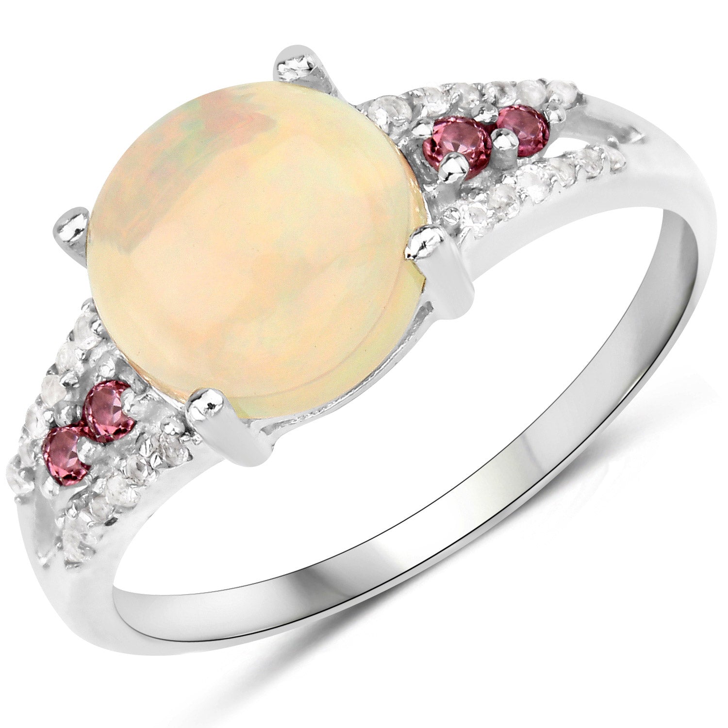 2.05 Carat Genuine Ethiopian Opal, Pink Tourmaline and White Topaz .925 Sterling Silver Ring by Bids.com