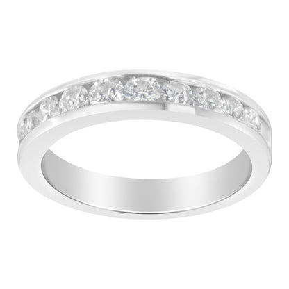 IGI Certified 1.0 Cttw Diamond 18K White Gold Channel-Set Half-Eternity Band Wedding Ring (E-F Color, I1-I2 Clarity) - Size 5-1/2 by Bids.com