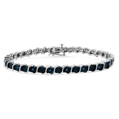 .925 Sterling Silver 1/10 Cttw Miracle-Set Treated Blue Color Diamond Miracle Plate "S" Link Tennis Bracelet (Blue Color, I2- I3 Clarity) - 7.25" by Bids.com
