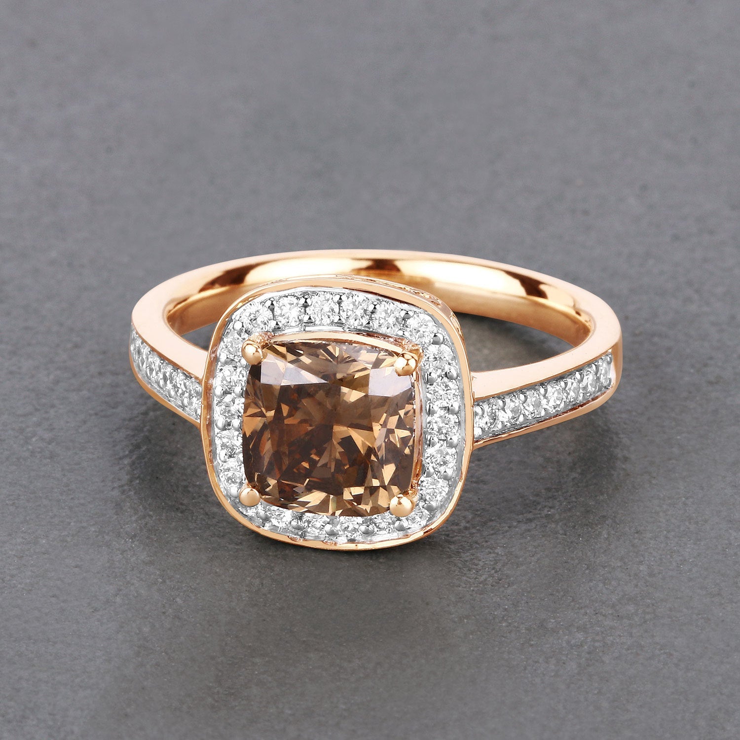 IGI Certified 2.19 Carat Genuine Brown Diamond Center and 0.36cttw White Diamond 18K Yellow Gold Ring (2.55cttw) by Bids.com