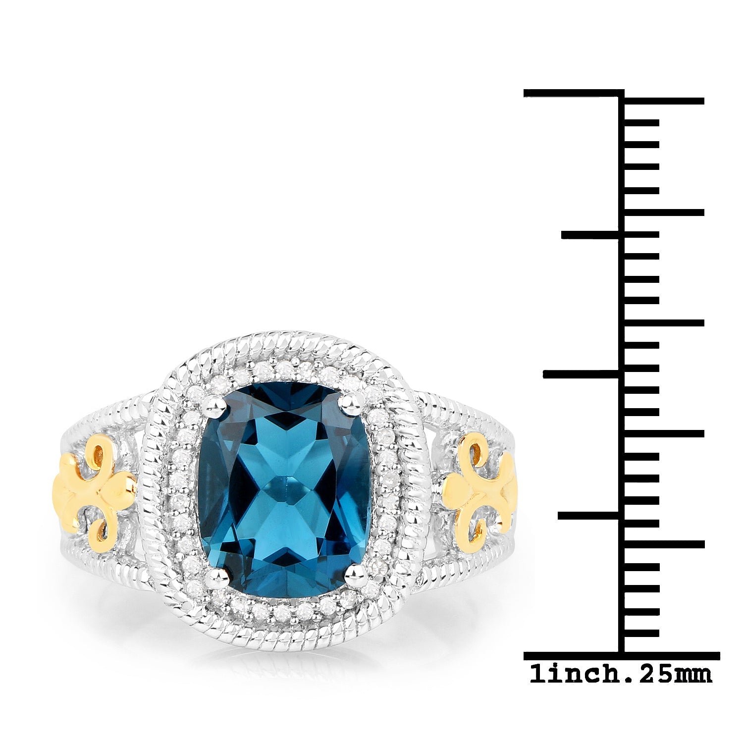 3.59 Carat Genuine London Blue Topaz and White Diamond 14K Yellow Gold with .925 Sterling Silver Ring by Bids.com