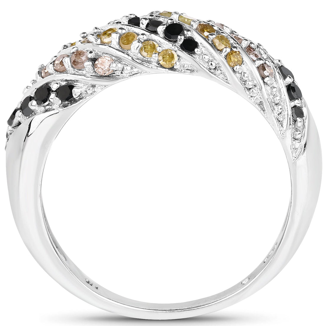 0.63 Carat Genuine Champagne Diamond, Yellow Diamond &amp; Black Diamond .925 Sterling Silver Ring by Bids.com