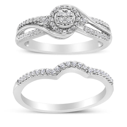 .925 Sterling Silver 1/3 Cttw Composite Diamond Frame Bypass Bridal Set Ring and Band (I-J Color, I2-I3 Clarity) - Ring Size 7 by Bids.com