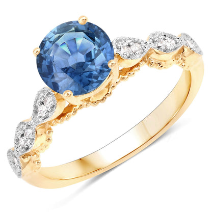 1.27 Carat Genuine Blue Sapphire and White Diamond 14K Yellow Gold Ring by Bids.com