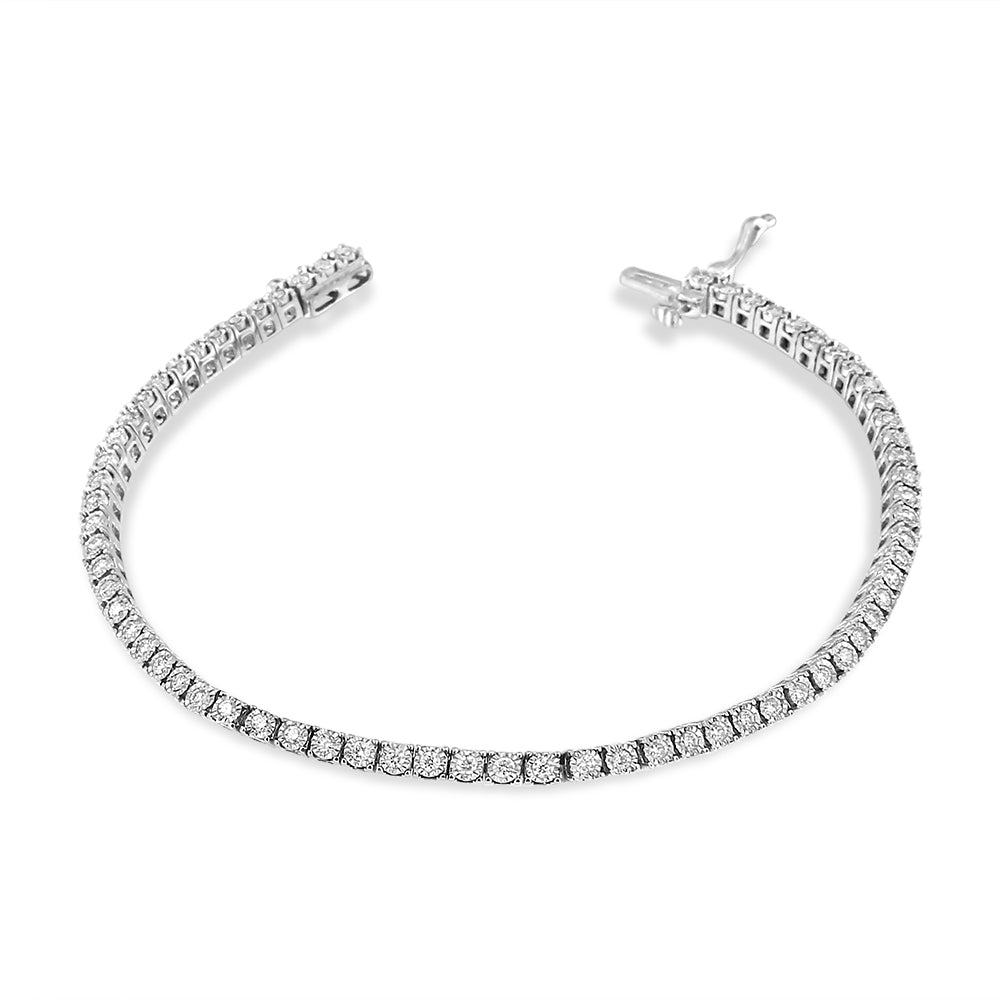 14K White Gold 1.0 Cttw Miracle Set Round-Cut Lab Grown Diamond Illusion Tennis Bracelet (F-G Color, VS2-SI1 Clarity) Size 7" by Bids.com