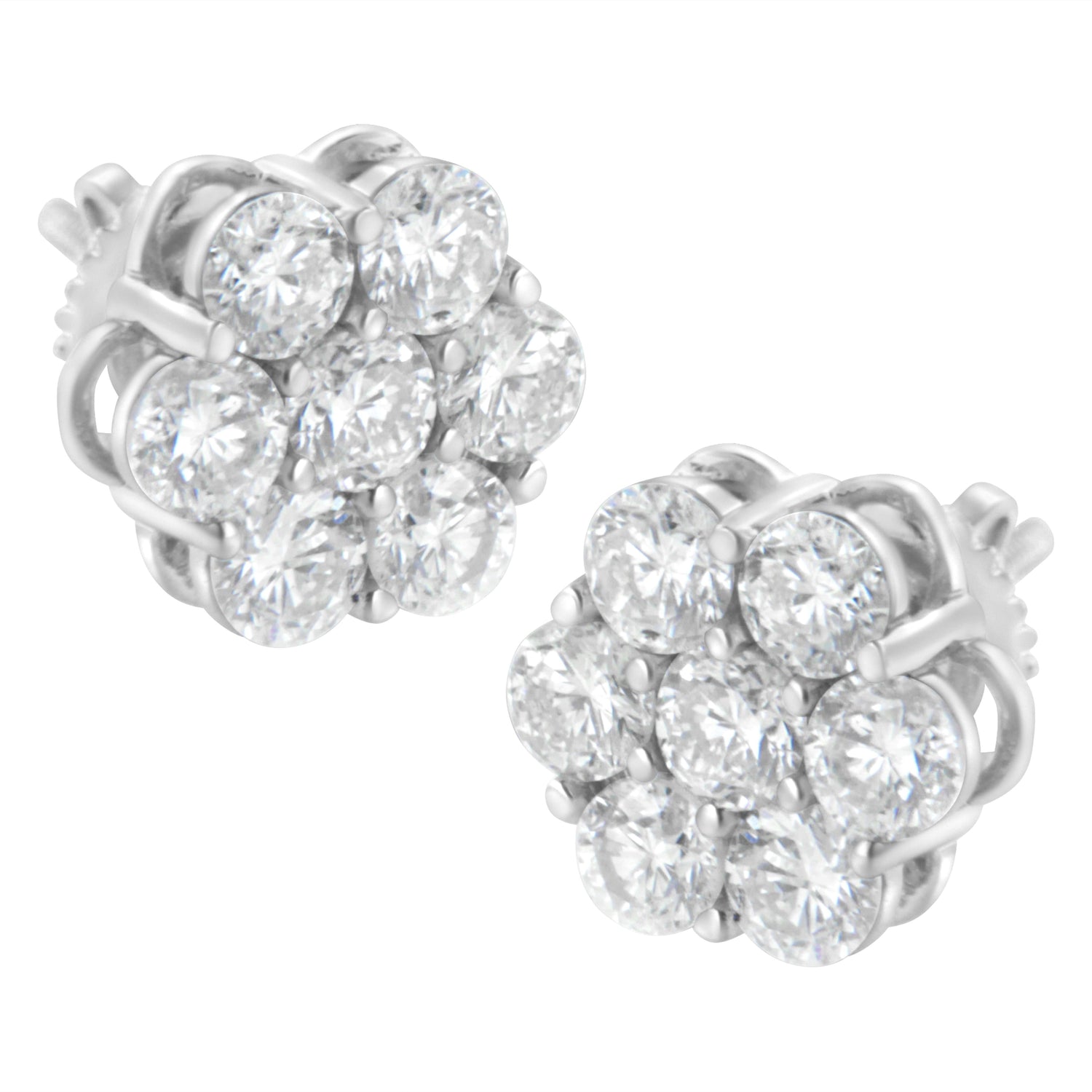 Sterling Silver 2 cttw Floral Composite 7 Stone Diamond Stud Earring (I-J, I1-I2) by Bids.com