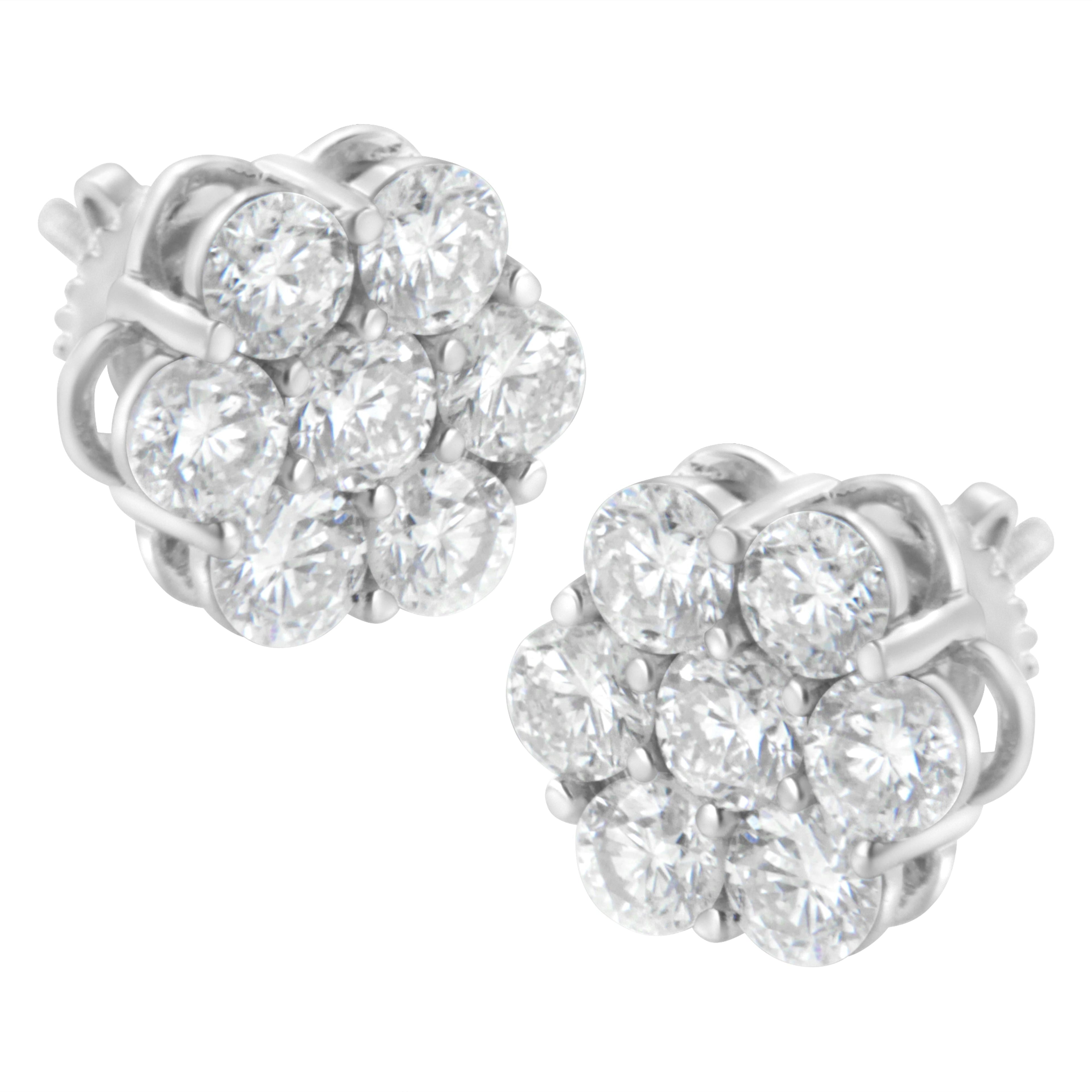 Sterling Silver 2 cttw Floral Composite 7 Stone Diamond Stud Earring (I-J, I1-I2) by Bids.com