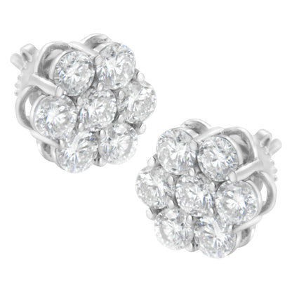 Sterling Silver 2 cttw Floral Composite 7 Stone Diamond Stud Earring (I-J, I1-I2) by Bids.com