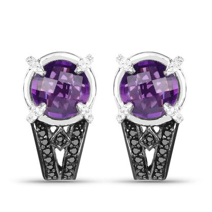 3.61 Carat Genuine Amethyst, Black Diamond and White Diamond .925 Sterling Silver Earrings by Bids.com