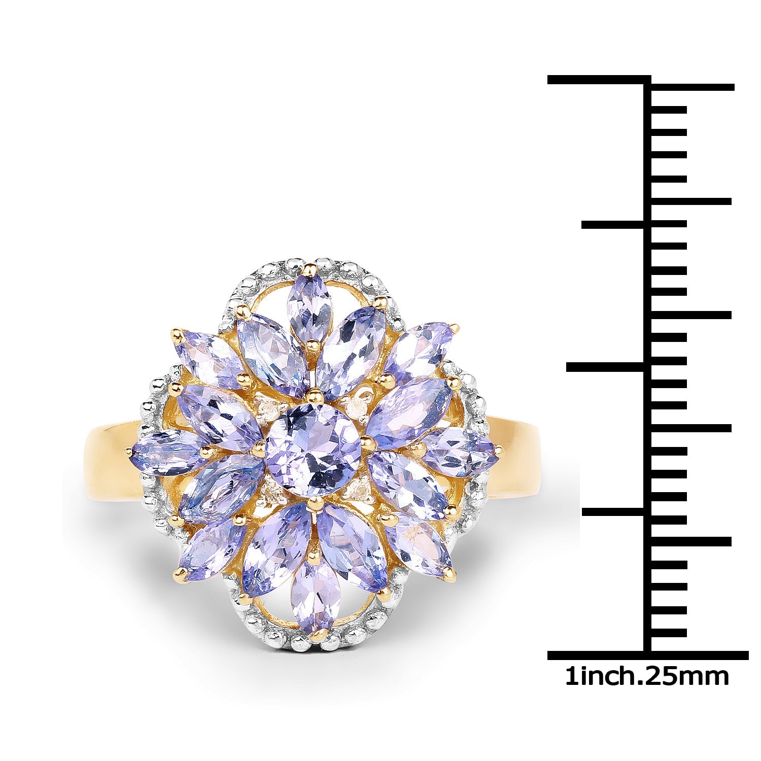 14K Yellow Gold Plated 2.01 Carat Genuine Tanzanite &amp; White Topaz .925 Sterling Silver Ring by Bids.com