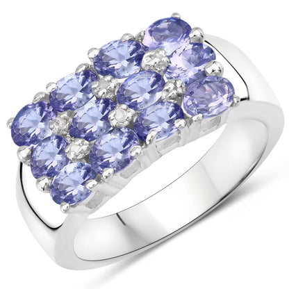 2.07 Carat Genuine Tanzanite and White Diamond .925 Sterling Silver Ring  DestGlow