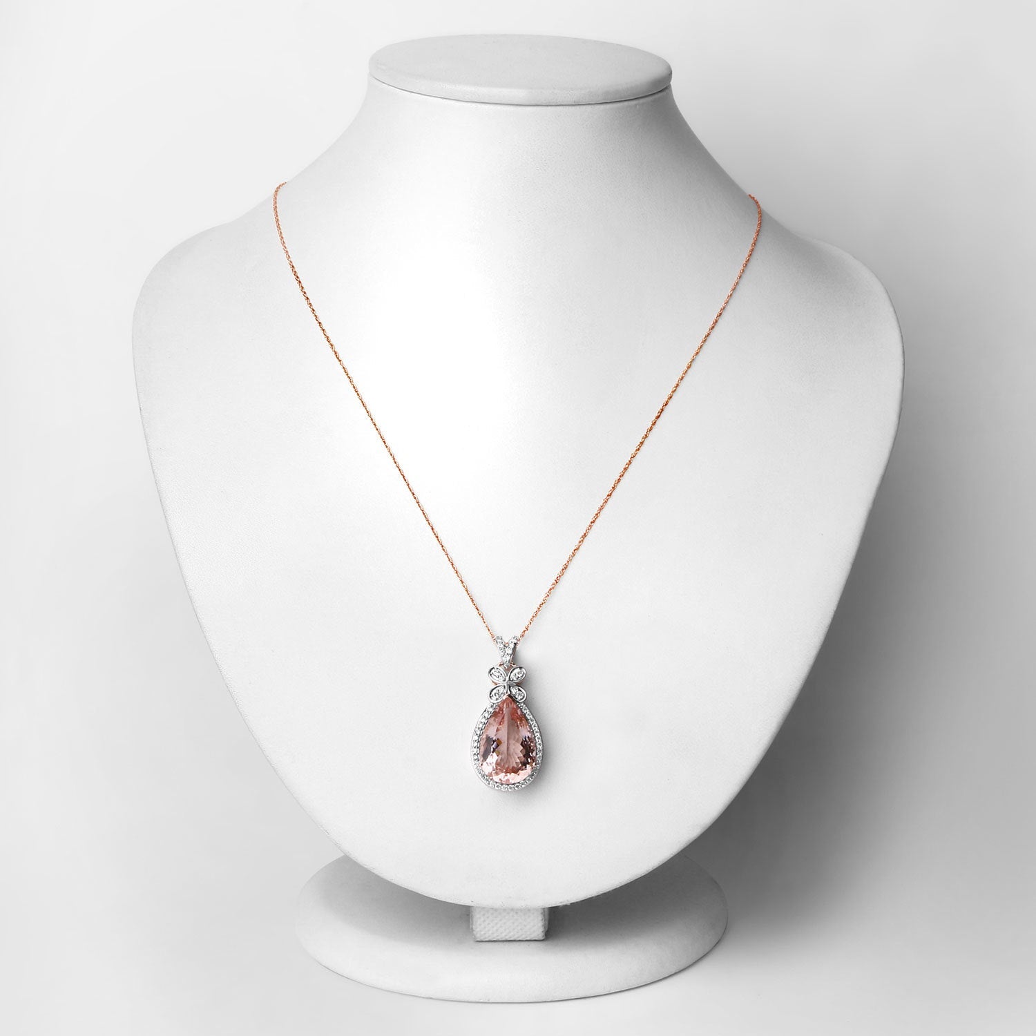 8.14 Carat Genuine Morganite and White Diamond 14K Rose Gold Pendant by Bids.com