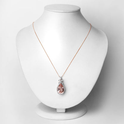 8.14 Carat Genuine Morganite and White Diamond 14K Rose Gold Pendant by Bids.com