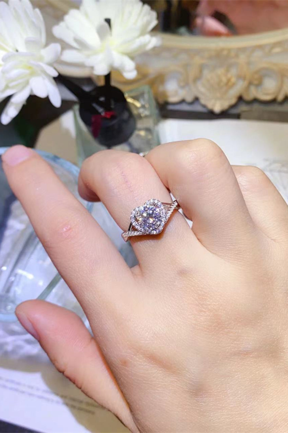 Adored 1 Carat Yellow Green Sparkala™ Platinum Over Pure Sterling Silver Heart Ring by Sparkala