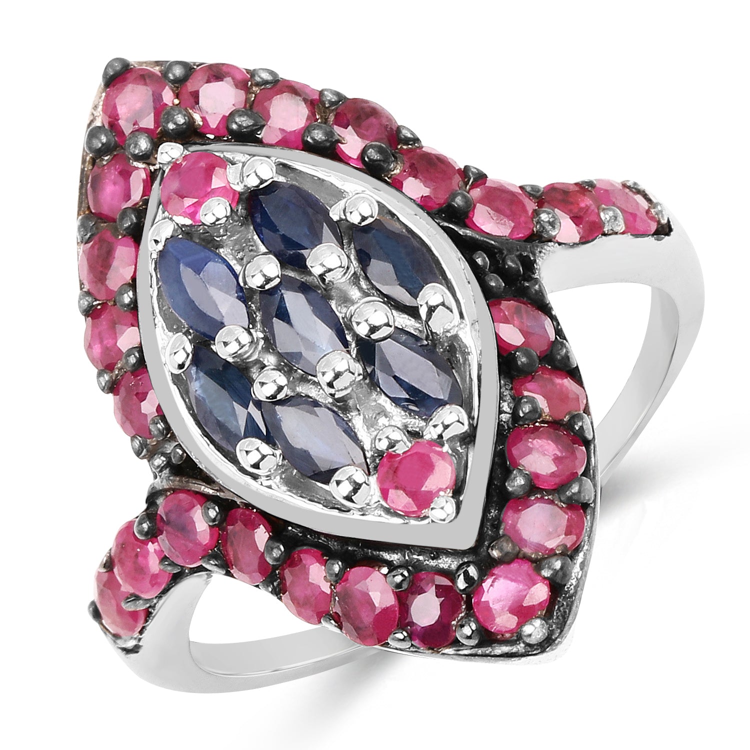 1.77 Carat Genuine Blue Sapphire and Ruby .925 Sterling Silver Ring by Bids.com