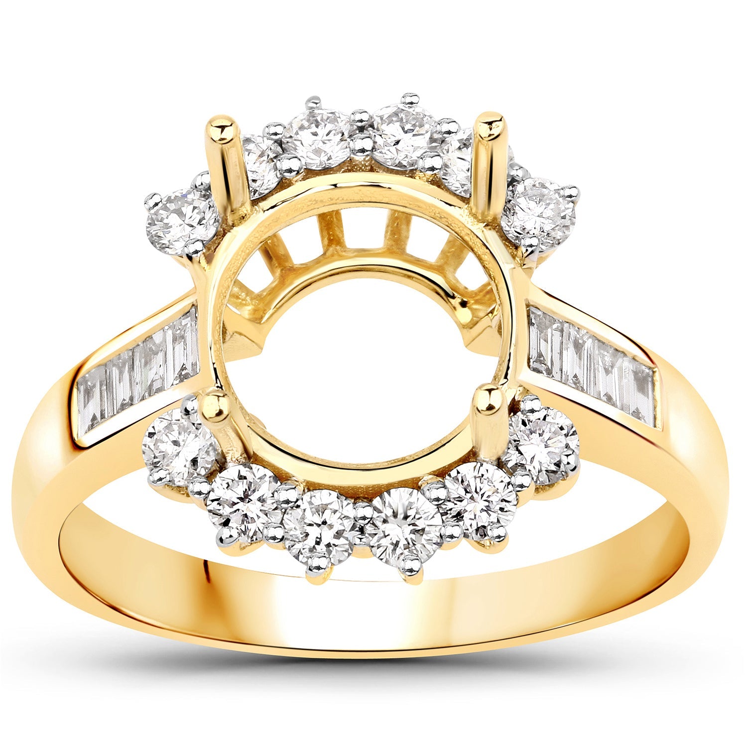 0.58 Carat Genuine White Diamond 14K Yellow Gold Semi Mount Ring - holds 9.00mm Round Gemstone by Bids.com