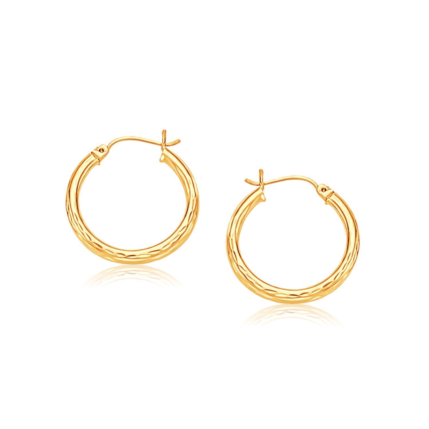 14k Yellow Gold Hoop Earring with Diamond-Cut Finish(3x25mm)  DestGlow