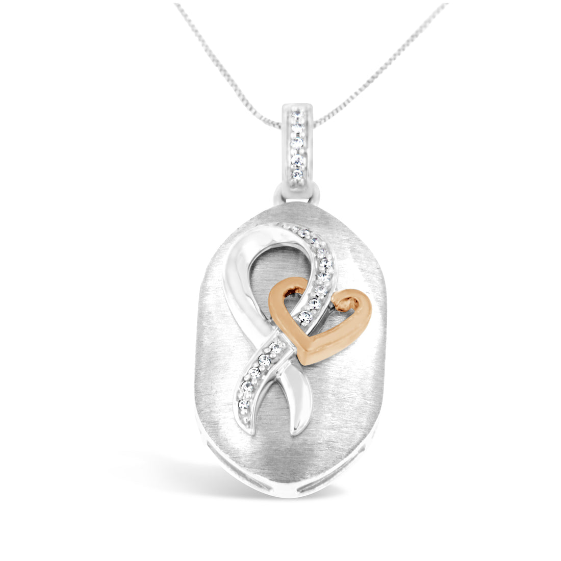 10k Rose Gold and Sterling Silver 1/10ct TDW Round Cut Diamond Interlocked Heart and Ribbon Pendant Necklace (H-I, I1-I2) by Bids.com