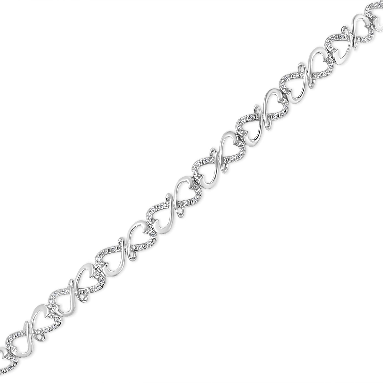 .925 Sterling Silver 1/3 Cttw Round-Cut Diamond Double Heart Infinity Link 7.25" Bracelet (H-I Color, I3 Clarity) by Bids.com