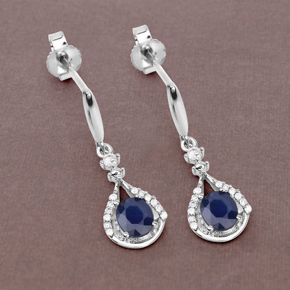 0.86 Carat Genuine Blue Sapphire and White Diamond 14K White Gold Earrings by Bids.com